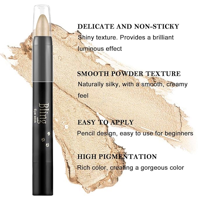 Boobeen Eyeshadow Pencil Crayon Waterproof Stick Shimmer Cream Eyeshadow Pen Create Glitter Eye Makeup, Easy to Use (04#)