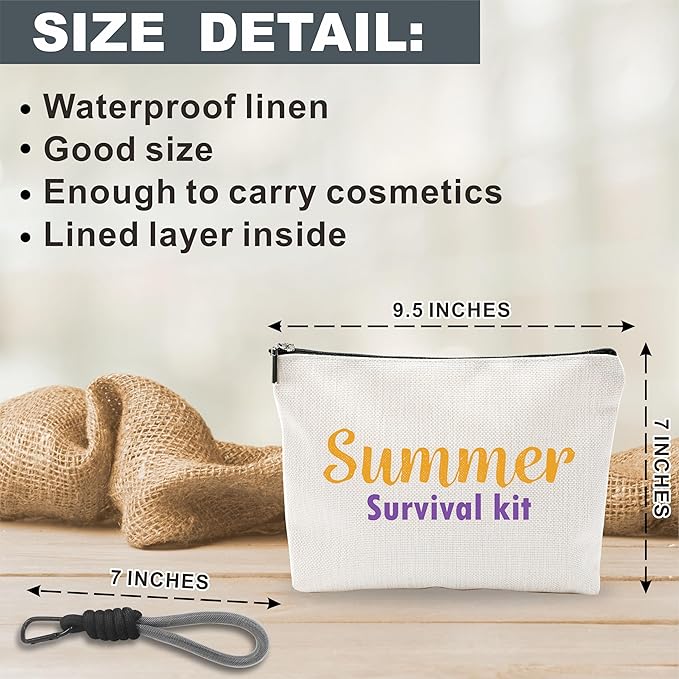 Funny Make Up Bag For Woman, Cosmetic Bag With Hand Strap- Retro Summer Survival Kit - Lined Toiletry Bag - Travel Pouch, Girl Organizer With Zipper, Women Essentials & Accessories - B06
