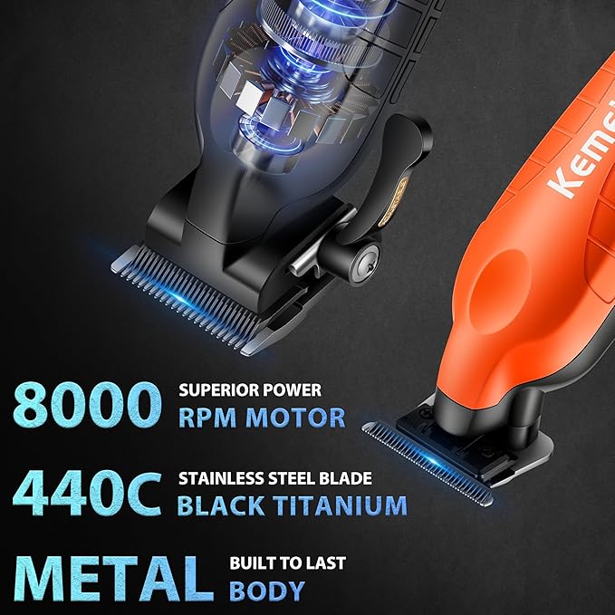 KEMEI Hair Clippers for Men Professional, Barber Clippers and Trimmers Set, Foil Shaver for Men,Cordless Hair Clippers and Barber Kit, Hair Cutting Kit, KM-2293Orange, KM-PG2290D, KM-T95