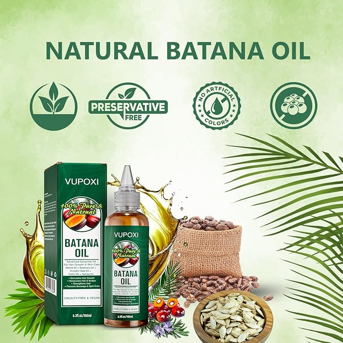Batana Oil for Hair Growth: 5-in-1 Liquid Hair Oil Blend with Rosemary, Tea Tree, Castor, Pumpkin Seed - 180mL (6.3 fl.oz)