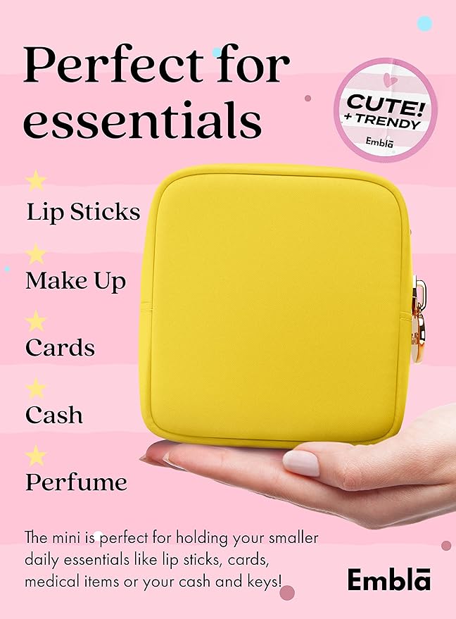 Embla Cosmetic Bag - Makeup Bag Travel Pouch, Toiletry Bags Cute Makeup Organizer, Nylon Zipper Pouches, Lemon Coin Purse, Storage Bag Cosmetics Organizer, Make up bags Mini, Small, Large, Womens