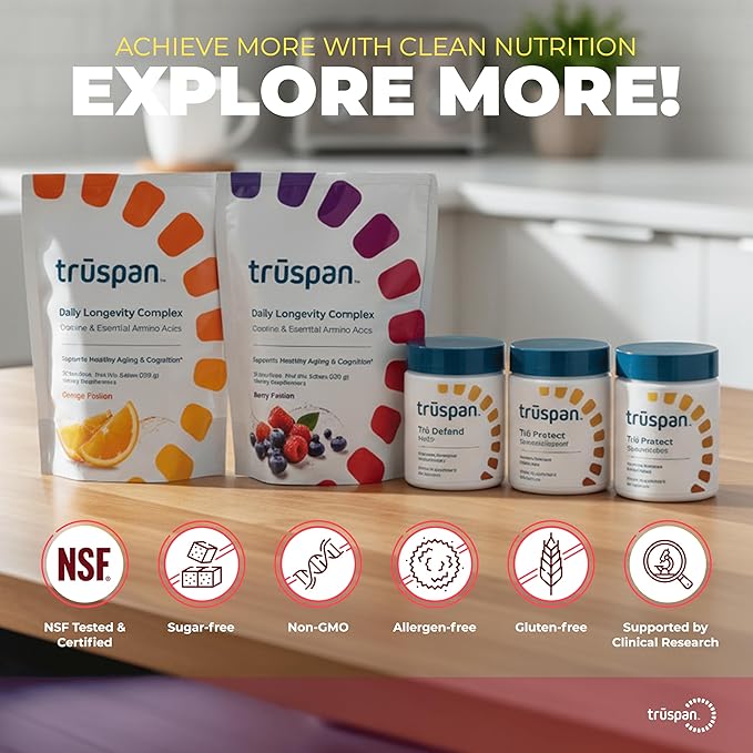 TruSpan Daily Longevity Complex Creatine Powder, with Essential Amino Acids, Sugar Free, Berry Fusion Flavor, 30 Servings