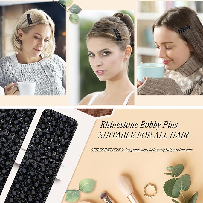 Rhinestone and Crystal Hair Clips 2-Pack, Sparkly Barrettes & Elegant Bling Accessories for Women & Girls(Set19)