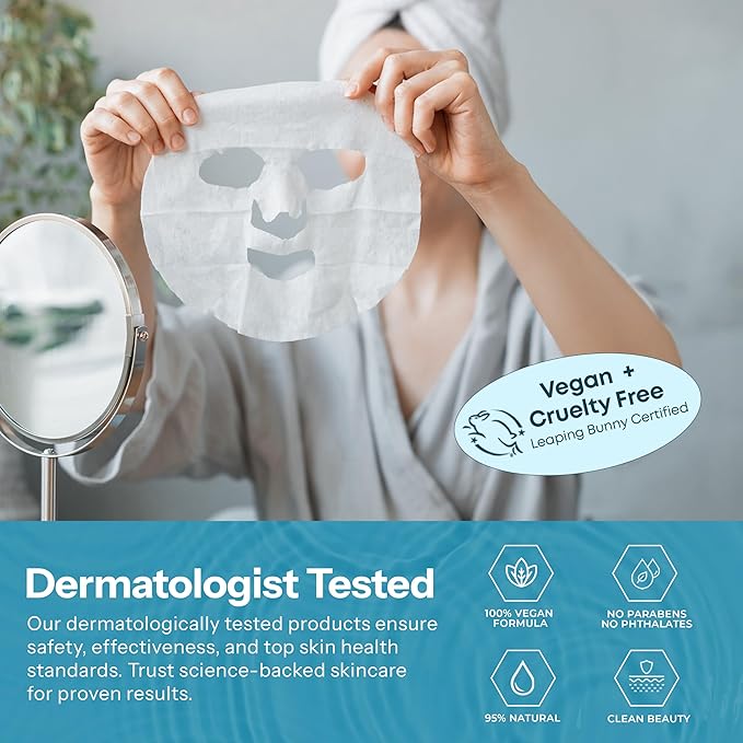 Hyaluronic Acid & Collagen Sheet Mask - Hydrating, Anti-Aging, Firming - Dermatologist Tested Korean Skincare - Clean Beauty, Natural Ingredients, Cruelty-Free, All Skin Types - 5 Masks