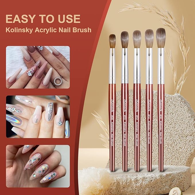 Acrylic Nail Brush Size 10,KEMEISI 100% Pure Kolinsky Nail Art Brushes Wood Handle Oval Shaped Acrylic Powder Nail Design Tools for Professional Manicure DIY Home Salon (Red)
