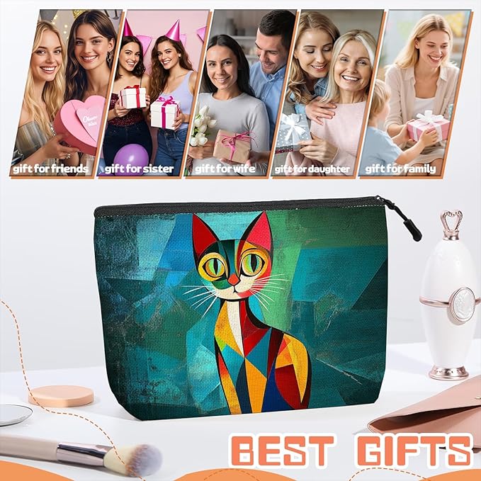 Cosmetic Bags Travel Makeup Toilet Case Waterproof Pouch for Women Girls 6.7X9.45inches - Beautiful Color - Block Kitty