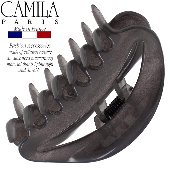 Camila Paris CP3080 French Hair Clip for Women, Gray, Girls Hair Claw Clip Jaw Fashion Durable and Styling Hair Accessories for Women, Luxury Ladies Strong Hold No Slip Grip Clamp, Made in France