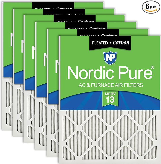 Nordic Pure 12x20x1 Pleated Air Filters MERV 13 Plus Carbon 6 Pack by NordicPure