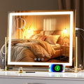 Hasipu Vanity Mirror with Lights, 23.6" x 18.1" LED Makeup Mirror, Light up Mirror with 10X Magnification, USB Charging Port, Smart Touch 3 Colors Dimmable, 360° Rotation (Gold)