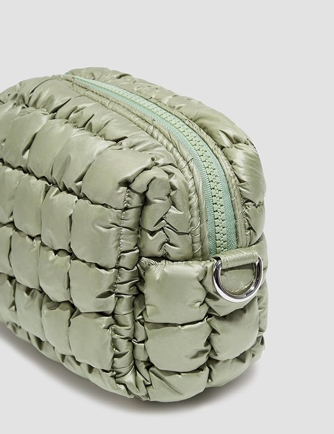 Yarnic Quilted Makeup Bag Cosmetic Bag, Small Puffer Makeup Pouch Soft Puffered Make up Pocket Travel Toiletry Bag for Women, Cute Makeup Bag Organizer (S, Sage Green)