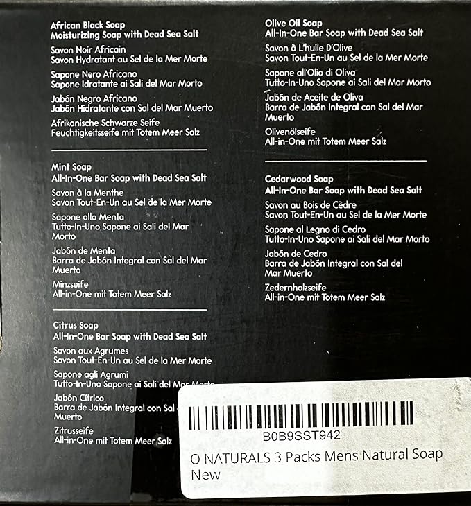 O NATURALS Bar Soap for Men - 3-Pcs Mens Soap Bar - Natural Soap - Mens Bar Soap - Men Soap - Natural Soap for Men - Organic Men's Soap Bars - Exfoliating Soap Bar - Citrus, Olive & Cedarwood