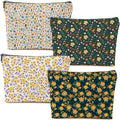 4 Packs Cute Flowers Makeup Bag Floral Wildflower Cosmetic Bag Friend Friendship Gifts for Women Girls Sister Coworker Botanical Travel Organizer Zipper Pouch Christmas Thanksgiving Birthday Gifts