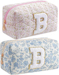 JOVAKIT Makeup Bag Cosmetic Bags for Women, Christmas Gifts for Girls Age 6-18, Alphabet Pink Floral Coquette Zipper Travel Makeup Pouch, Organizer Case Trendy Stuff (Pink+ Blue B)