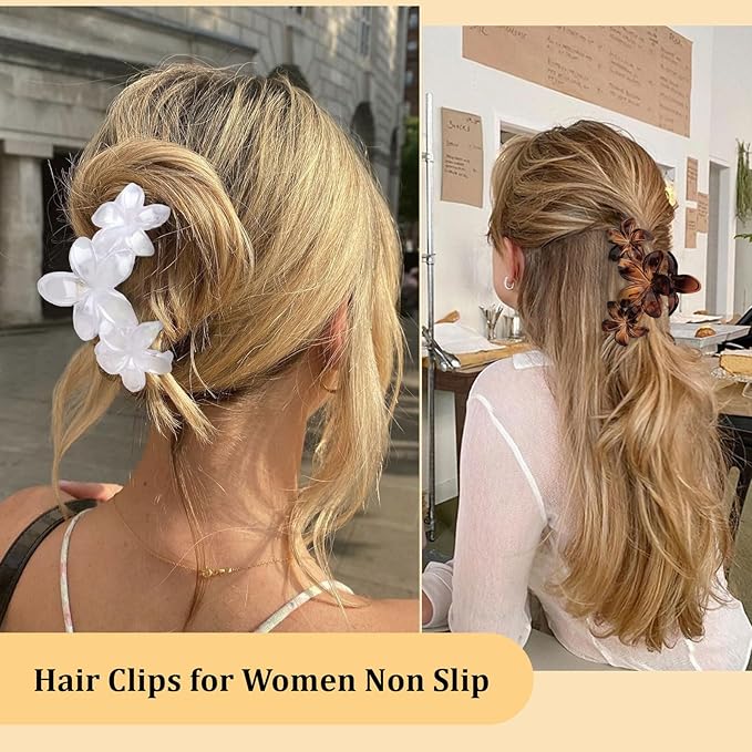 4Pcs Flower Hair Clips Large Matte Hair Claw for Women Non-Slip Strong Hold Clips for Thick Hair, Hair Accessories，Black，White，Leopard