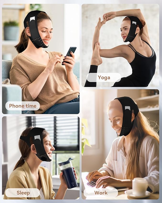 V-Line Sculpting Face Mask – Silicone Chin Strap for Jawline Tightening & Double Chin Reduction (23-27 Inches) (Matte Black)
