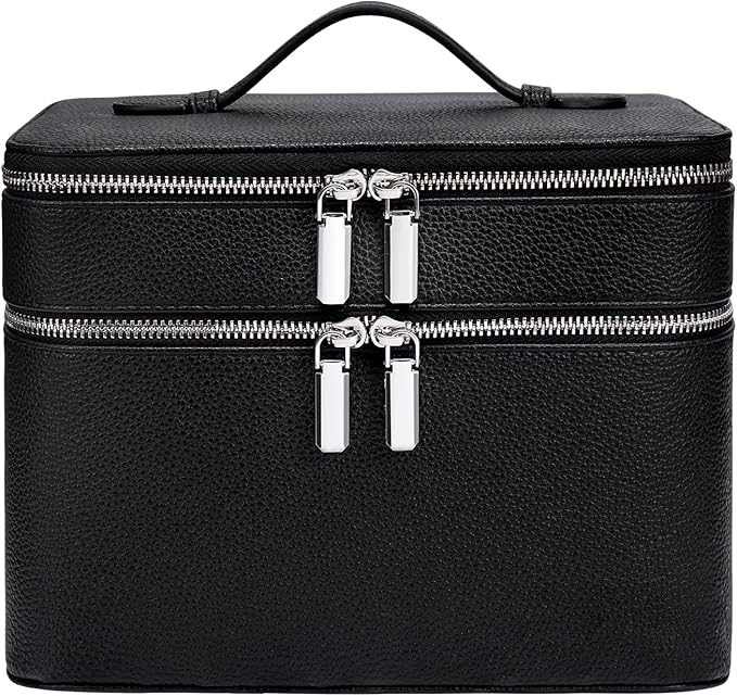 Makeup Case, Large Capacity Waterproof Double Layer Cosmetic Bag with Removable Divider, Double Compartment Brush Organizer, Multi-functional Travel Organizer