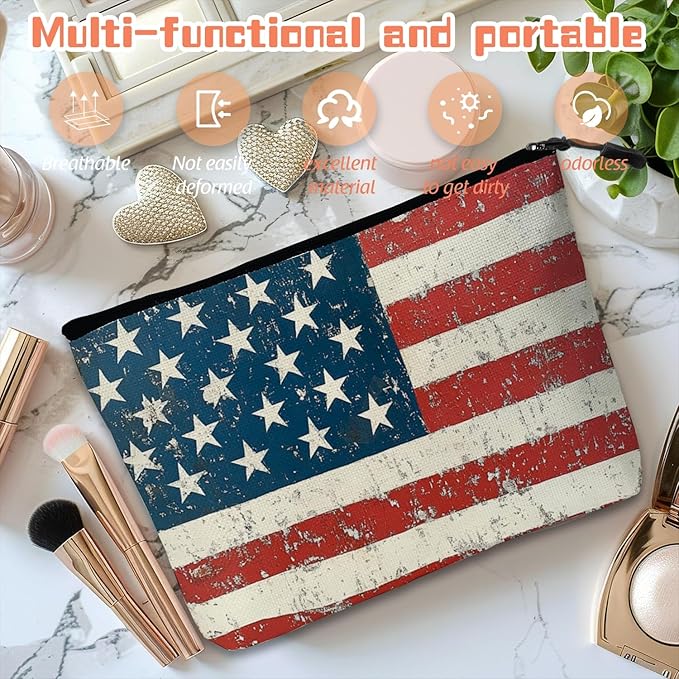 Cosmetic Bags Travel Makeup Toilet Case Waterproof Pouch for Women Girls 6.7X9.45inches - Weathered American Flag With Peeling Colors