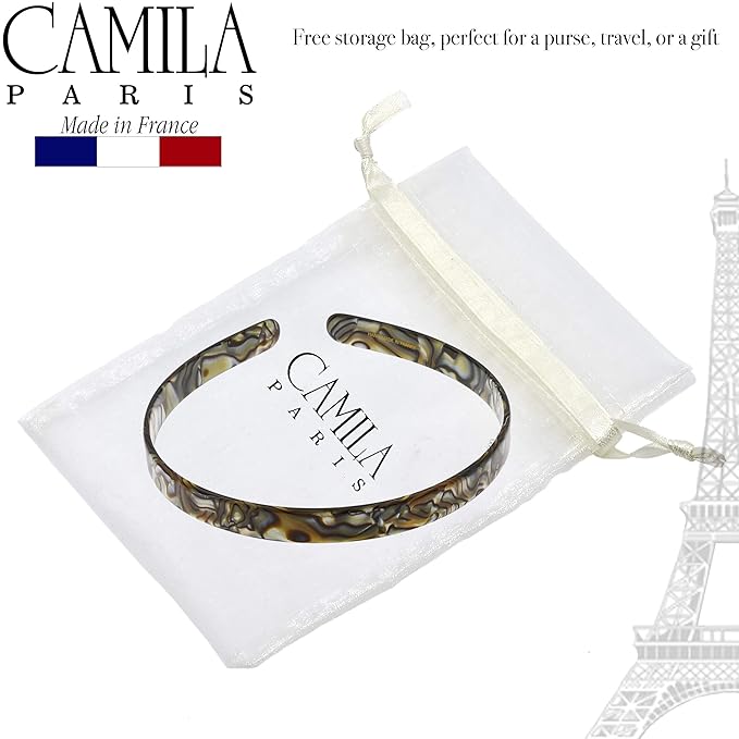 Camila Paris CP2005 French Headband for Women, Handmade Onyx, Strong Hold Grip Women's Hair Band, Ligth and Very Flexible, No Slip and Durable Styling Girls Hair Accessories, Made in France