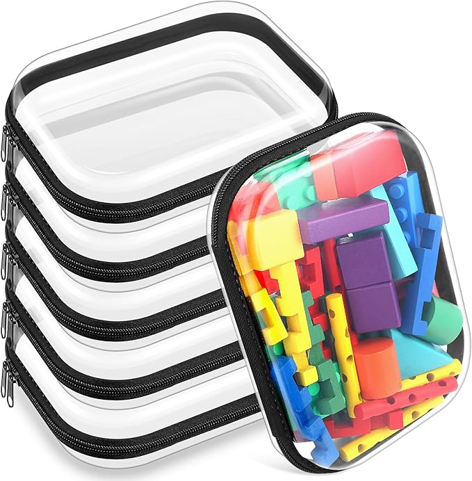 Sanwuta 6 Pcs Clear Hard Zipper Case Hard Plastic Zipper Pouches Makeup Bag Pencil Pouches Transparent Cases for Snacks Plastic Storage Organizer Box for Travel(Black,7.87 x 5.9 x 2 Inch)