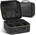 JUSRON Portable Makeup Bag with Adjustable Dividers, Makeup Brush Holder Storage (Black No Mirror, Small)