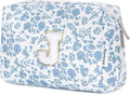 Narwey Birthday Gifts for Teen Girls Kids Women Personalized Initial Floral Makeup Bag Cute Cosmetic Trendy Stuff 6 8 10 11 12 13 14 16 18 Years Old Travel Toiletry Bag (Little Blue Flower J)