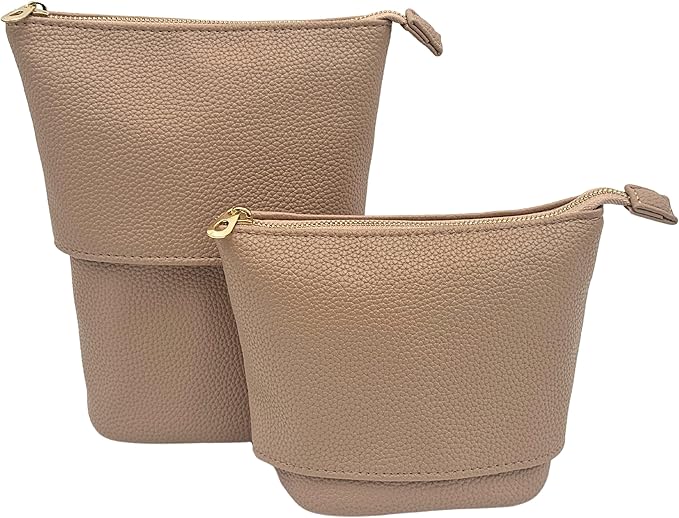 JAZD Convertible Travel Makeup Brush Bag, Stand-Up Brush Holder Pouch For Easy Access, Cosmetic Case Organizer (BEIGE)