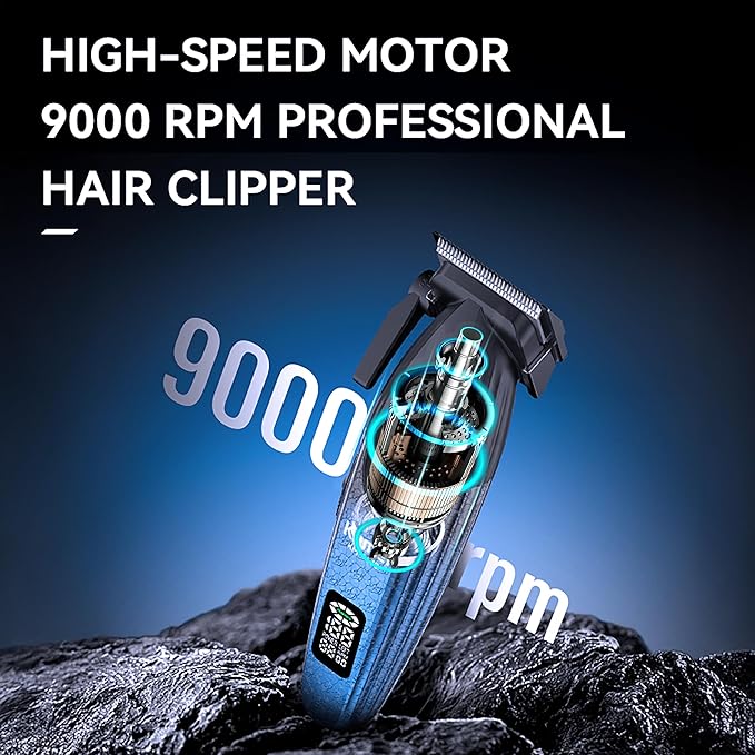 KEMEI 1670 Professional Hair Clippers for Men, Cordless Barber Clipper with LED Display, 9000 RPM Clippers for Hair Cutting with Charging Base