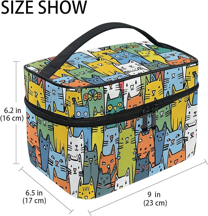 MNSRUU Makeup Bags, Cute Cat Makeup Organizer Bags Toiletry Bag Box Travel Cosmetic Bag Make Up Train Case for Women Teen Girl Ladies