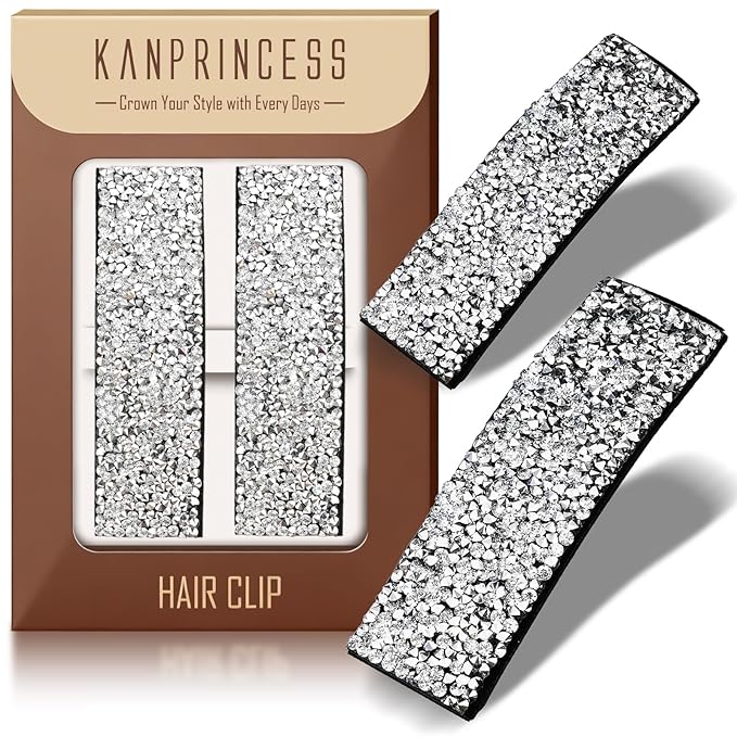 Rhinestone and Crystal Hair Clips 2-Pack, Sparkly Barrettes & Elegant Bling Accessories for Women & Girls(Set14)