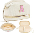 Makeup Bag for Girls Gift, Personalized Christmas Gifts Initial Women Makeup Bag for Travel, Double Layer Cosmetic Bag with Brush Organizer Preppy Make up Bag for Teen Girl Trendy - A