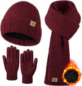 Winter Beanie Hat Scarf Gloves, Warm Fleece Knit Hat Long Scarf Neck Warmer Touch Screen Winter Gloves Set Gifts for Women