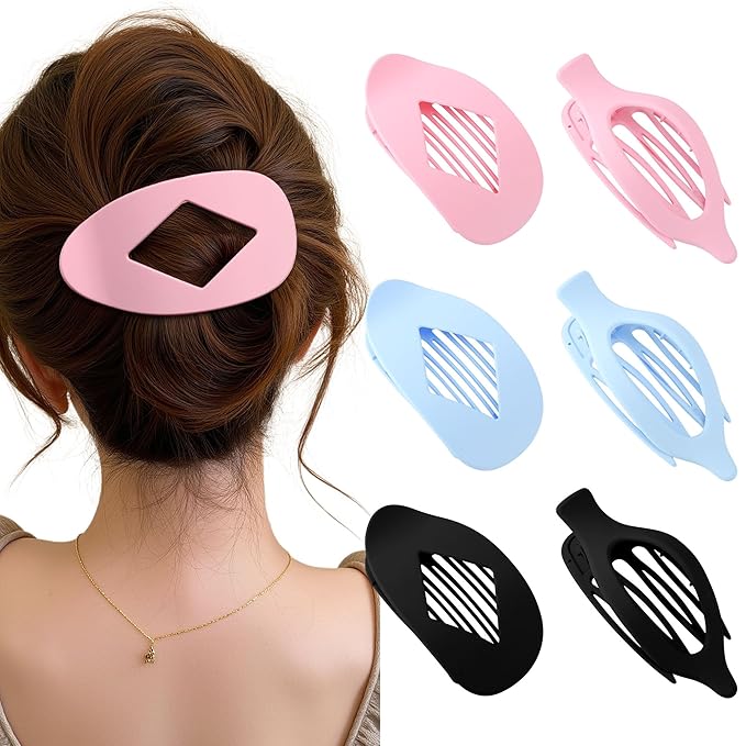 Lourny Flat Hair Clips for Women, 6PCS Flat Claw Clips for Thin Hair Lightweight Non-Slip Claw Clips for Women