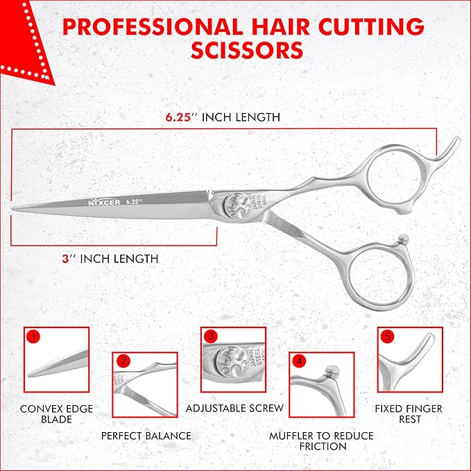 Professional Series - 6.25" Arc Convex Edge Blade With Sharpness Hair Cutting Scissors 440C Japanese Steel, Featuring Long-Lasting Sharpness Silver