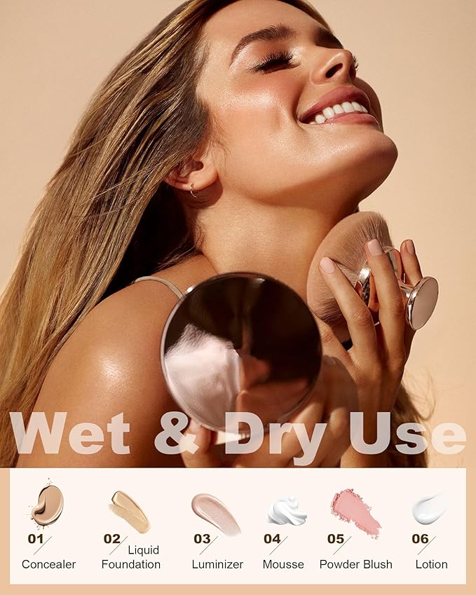 Upgraded Blend & Blur Body Makeup Brush for Self Tanner Tanning Lotion Sunscreen Applicator for Back Leg Makeup, Kabuki Foundation Brush for Liquid Beauty Supreme Cream Bronzer Brush for Face, Gold