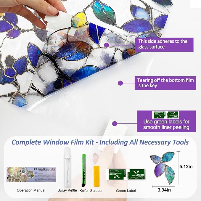 Stained Glass Window Privacy Film Decorative Rainbow Static Clings – Ideal for Home & Office, Adhesive-Free, Removable, UV-Blocking (Purple Rainbow, 23.6 X 78.7 in)