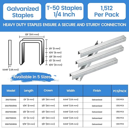 meite T-50 Heavy Duty Staples, 1/4 Inch Galvanized T-50 Staples - Image 2