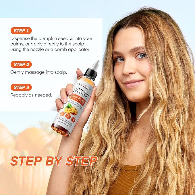 Svvimer Pumpkin Seed Oil for Hair Growth - 100% Pure Raw Organic Natural Cold Pressed - for Dry Damaged Hair and Volume Women and Men 4 Fl Oz (Pack Of 1)