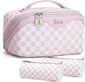 BOYATU Travel Makeup Bag Cosmetic Bags for Women: 3 Pcs Set Portable Make up Bag with Handle - Vegan Leather Toiletry Bags with Compartments - Makeup Organizer for Travel Essentials(C-5-Purple)