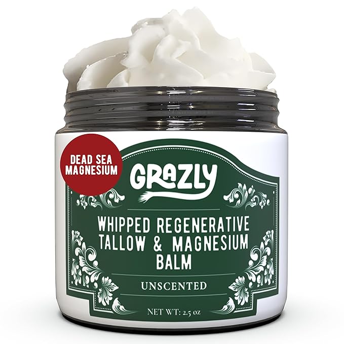 Whipped Beef Tallow for Skin w/Dead Sea Magnesium, Manuka Honey & Jojoba Oil - Grass Fed Beef Tallow Balm - Body & Face Moisturizer for Dry, Sensitive Skin - Unscented - 2.5oz