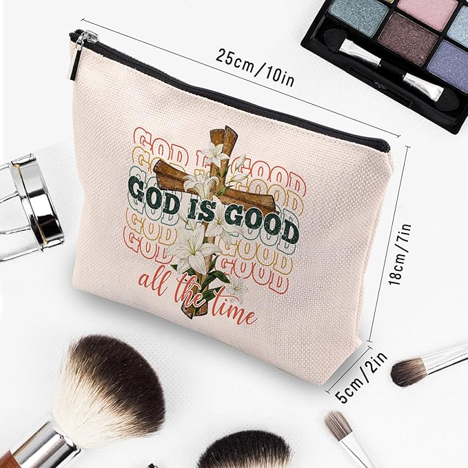 Pink Bible Makeup Bag for Women, Inspirational Christian Gifts for Women, Church Prayer Bible Supplies, Cute Aesthetic Pink God is Good Cosmetic Bag Pouch