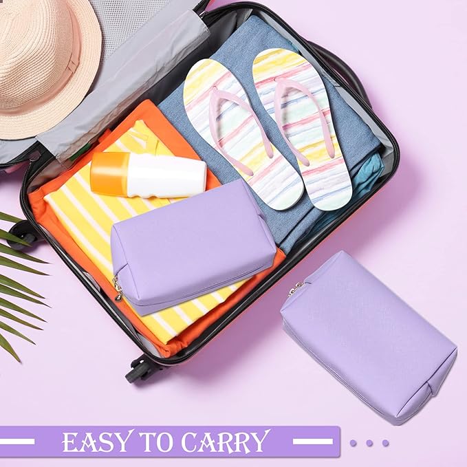 Sanwuta 9 Pcs Makeup Bags Bulk PU Double Zippers Cosmetic Bag Makeup Toiletry Christmas Small Pouch Portable Travel Organizers Case for Women Bridesmaid Party End of The Year(Purple)