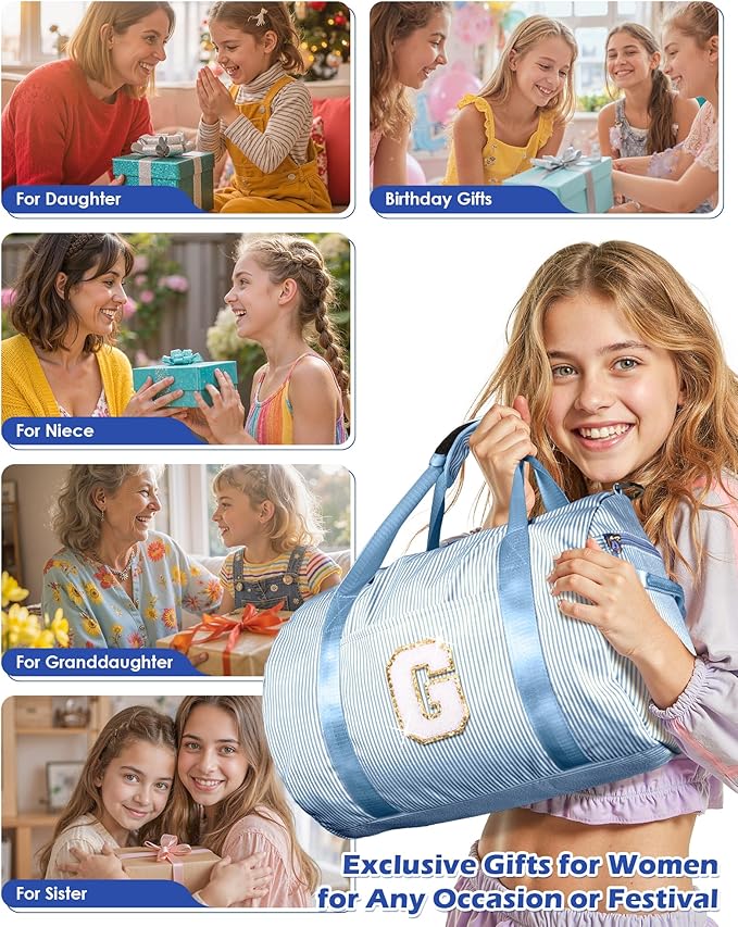 10 Year Old Girl Birthday Gifts, Girls Travel Duffle Bag, Kids Initial Overnight Bags with Shoe Compartment, Customized Weekender Bag with Makeup Pouch, Preppy Stuff for Teen (Letter C)