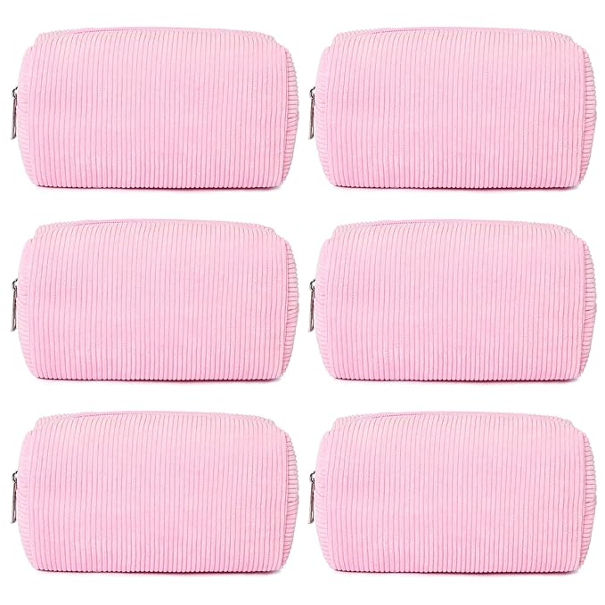 SOIDRAM 6PCS Bridesmaid Proposal Gifts Corduroy Pink makeup bag bulk for Wedding Party Favors Bachelorette party decorations Toiletry Organizer Bag Cosmetic Case Gift