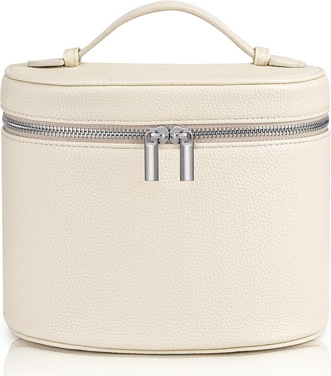 Makeup Bag Vanity Case Cosmetic Bag with Removable Divider Travel Toiletry Bag for Women Portable Make up Box Organizer, Beige