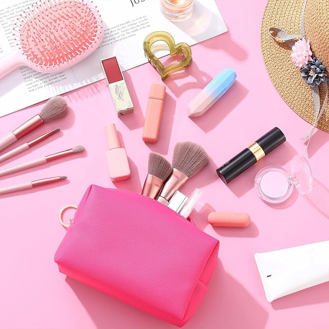 Chunful 24 Pcs Preppy Makeup Bag PU Leather Cosmetic Bag Bulk Makeup Plain Pouch Waterproof Toiletry Purse for Women Traveling Preppy Pencil Case Travel Purse Cosmetic (Rose Red)