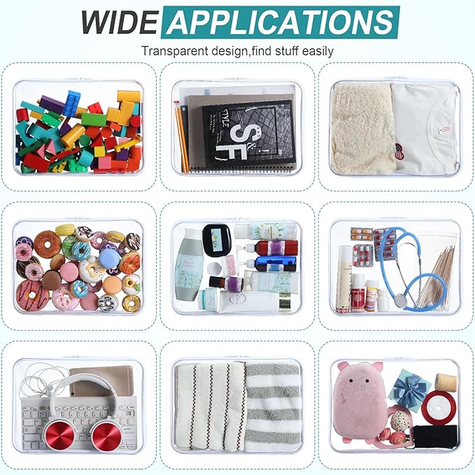 Sanwuta 6 Pcs Clear Hard Zipper Case Hard Plastic Zipper Pouches Makeup Bag Pencil Pouches Transparent Cases for Snacks Plastic Storage Organizer Box for Travel(White,12.6 x 9 x 2 Inch)