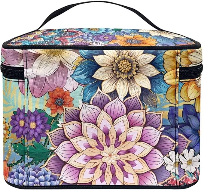 JoyLamoria Boho Floral Cosmetic Bag Toiletry Bag Desk Cosmetics Pouch Storage Home Decor