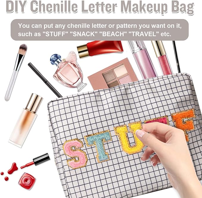 Nylon Large Checkered Makeup Bag Travel Pouch for Women, Big Preppy Makeup Bag Cute Cosmetic Zipper Pouch Purse,Waterproof Toiletry Bag Clutch Makeup Brush Organizer Pouch for Ladies Girls(Checkered)