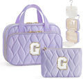 YOOLIFE Travel Toiletry Bag for Women - Hanging Toiletry Bag Initial Makeup Bag, Portable Toiletries Cosmetic Bag, Airplane Travel Essentials Purple - G