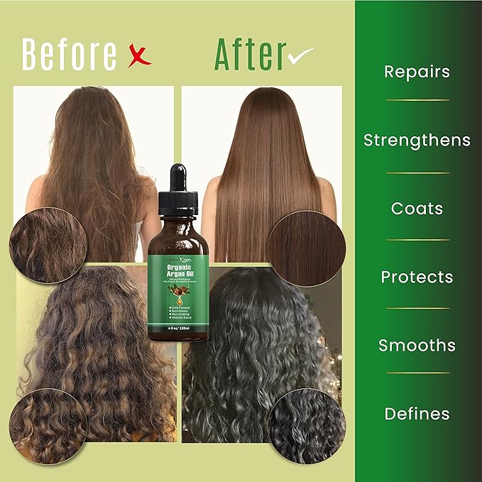 Argan Oil -100% Organic & Cold Pressed Moroccan Oil - Anti-Aging Moisturizing Treatment for Face, Hair, Skin & Nails, Acne Scars, Anti-Wrinkle. (4 FL OZ)